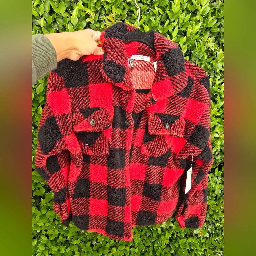 NWT Sincerely Jules Red and Black Checkered Button Down Shirt